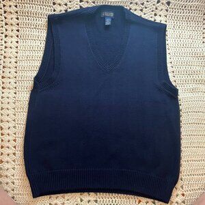 Lands' End Navy Blue 100% Cotton V-neck Sweater Vest Size Reg Medium 38-40